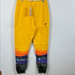 Yellow Staple Joggers with Scenic Print